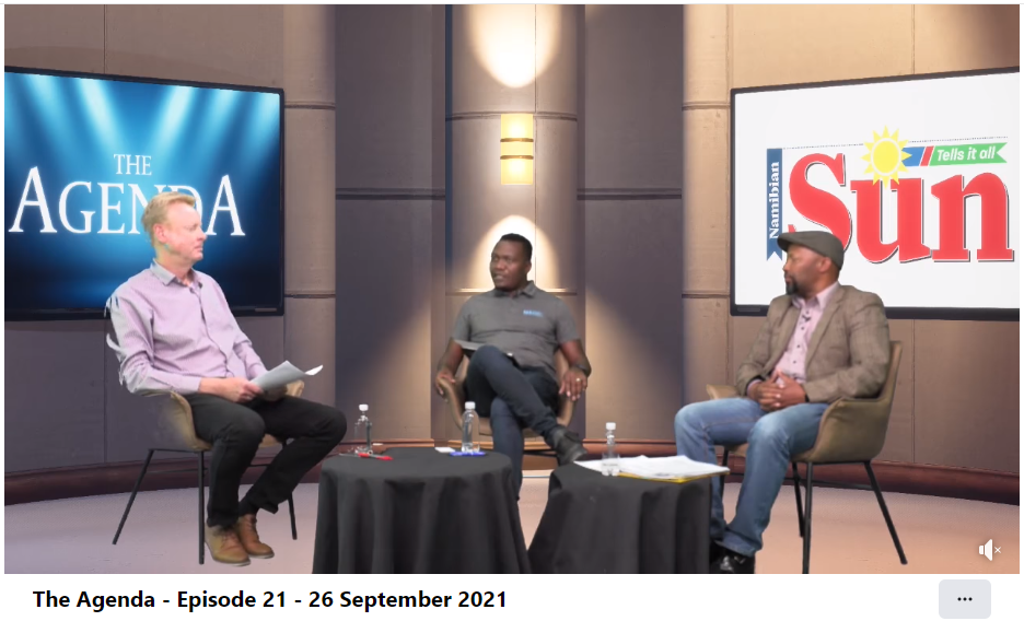 "Chairman of the Forum of German-Speaking Namibians Harald Hecht and descendant of Ovaherero genocide victims Vetumbuavi Mungunda dissect the genocide subject." 26. September 2021, Live-Debatte auf Facebook, Namibian Sun