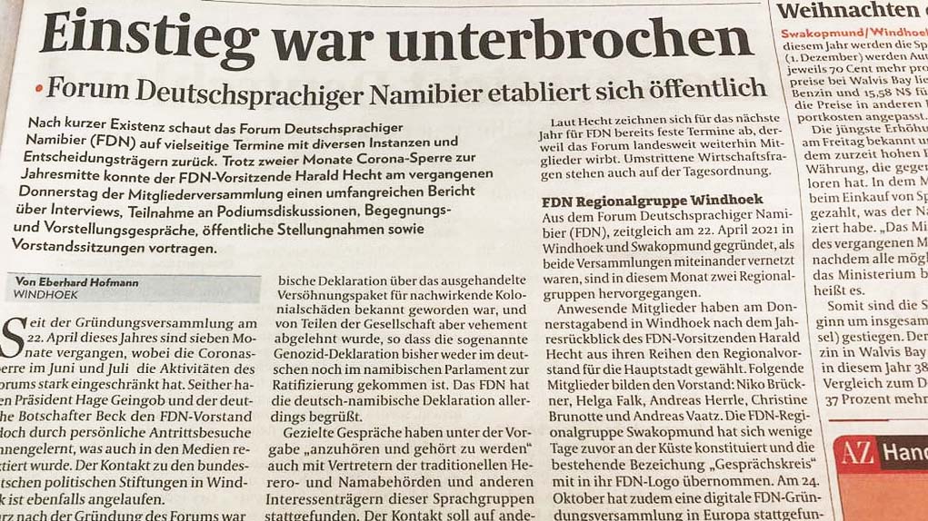 Read more about the article Allgemeine Zeitung (Windhoek): Einstieg mit Unterbrechungen