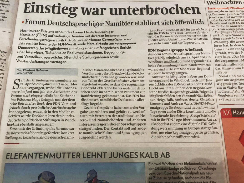 Allgemeine Zeitung (Windhoek): Einstieg mit Unterbrechungen |  Allgemeine Zeitung (Windhoek) | 29. November 2021